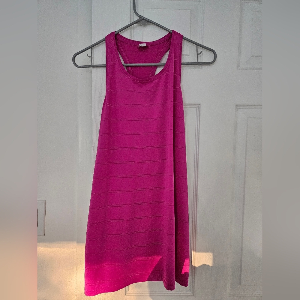 Athleta Dark Pink/Fuschia Translucent Striped Tank Top, Size L